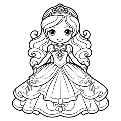 cute princess character coloring book page for kids, cute princess character vector © Mahmud Hasan Rashed