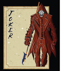 Vector vintage joker cards with grim reaper uniform