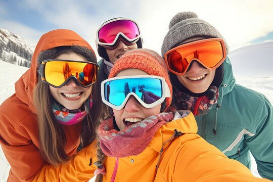 Skiing friends selfie. Generate Ai