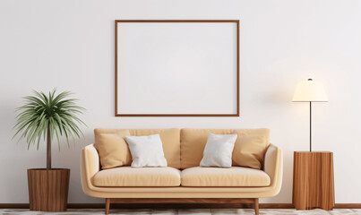 sofa living room with light brown pillows, mockup