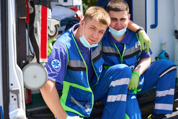 Ambulance team resting between drips and patient procedures