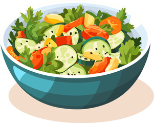 Fresh vegetable salad in ceramic bowl. Fresh and healthy food. Vegetarian nutrition. Vector