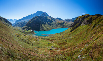 The lakes and mountains of Val Vannino, a small valley in the Alps, near the town of Formazza,...