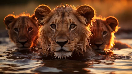 Fotobehang a lion in the lake © King stock N1