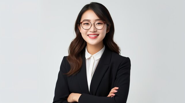portrait of a Young business asian woman with arm crossed on with studio background and smiling