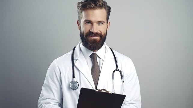 Portrait of a male doctor on white background. generative ai