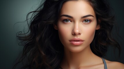 Naklejka premium Beautiful young lady with clean and fresh skin. Treatment for the face. Close-up portrait of a cosmetologist, beauty and spa. Cosmetology, beauty, and spa services. Facial treatment