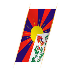 Tibet flag in the form of a banner with waving effect and shadow.