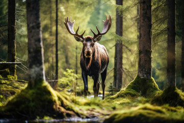 Naklejka na ściany i meble Moose in the forest