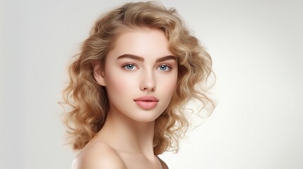 young woman with clean and fresh skin from a spa. Close-up portrait of a model with good skin. Cosmetology, beauty, and spa services