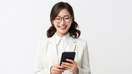Businesswoman talking on the phone on white background