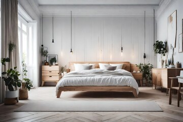 a Scandinavian bedroom with custom-made, handcrafted wooden furniture 