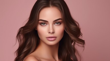 Fototapeta premium Portrait of a young woman wearing natural cosmetics and wearing natural hair.Promoting natural cosmetics.A beauty salon advertisement.Cosmetics for face and body skin care. generative ai
