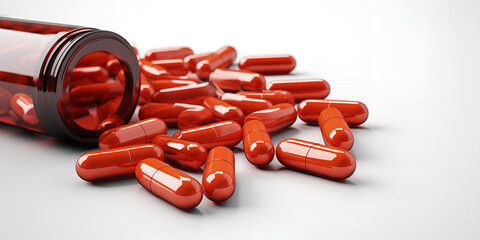 red pills on a white Medicine Close-Up in 3D
Pharmaceutical 3D Antibiotic Drug Capsule