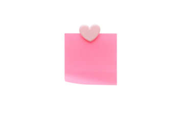 Pink note paper with a heart shape clip. Note with place for text on transparent background
