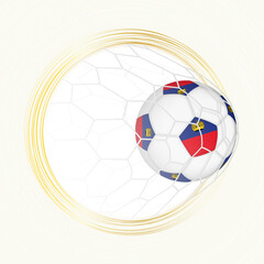 Football emblem with football ball with flag of Liechtenstein in net, scoring goal for Liechtenstein.