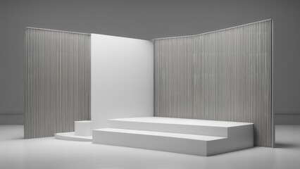 generative AI white Exhibition stage backdrop clean product background stand or podium pedestal on advertising display 