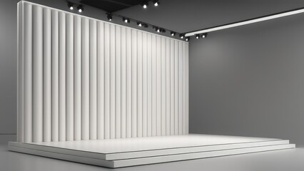 generative AI white Exhibition stage backdrop clean product background stand or podium pedestal on advertising display 