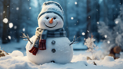 Obraz premium Winter Wonderland, Playful Snowman with Sparkling Snowflakes