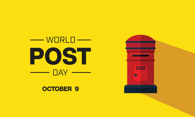 World Post Day design with a red post box on yellow background. Vector illustration