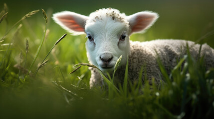 A lamb on green grass