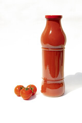 Red tomato sauce with fresh tomatoes isolated on white background
