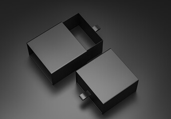 Package blank Sliding drawer black Cardboard Box mockup for corporate branding. 3d render