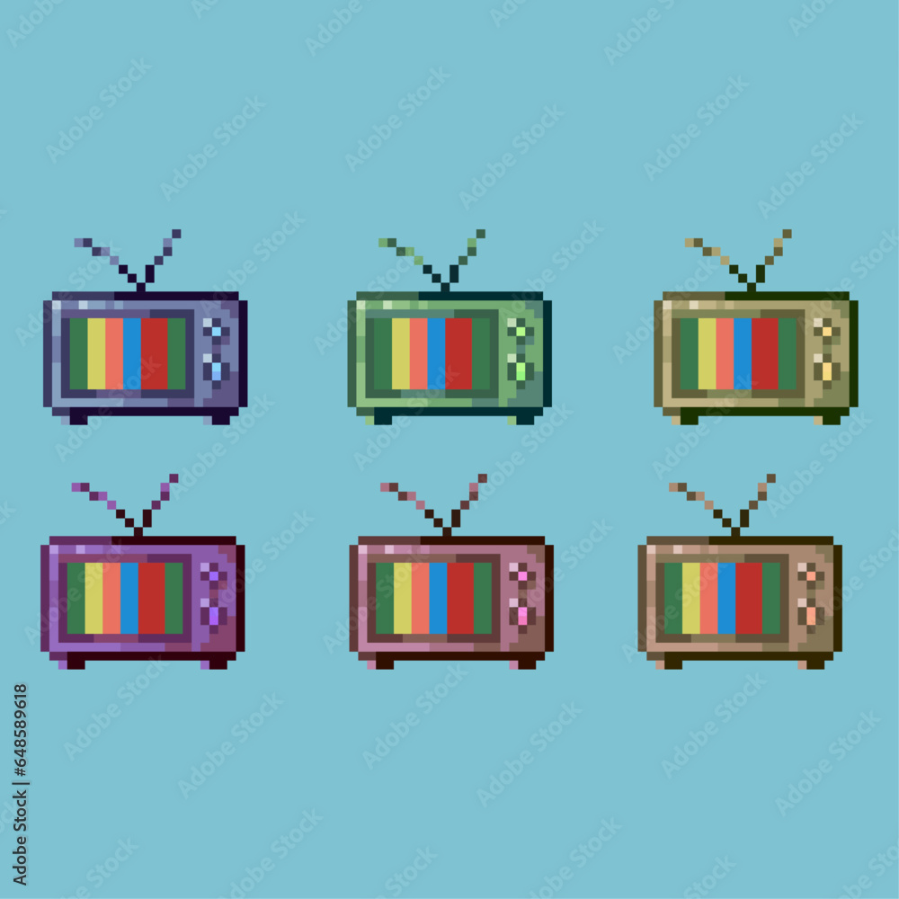 Fototapete pixel art sets of television with variation color items asset. simple bits of technology television 