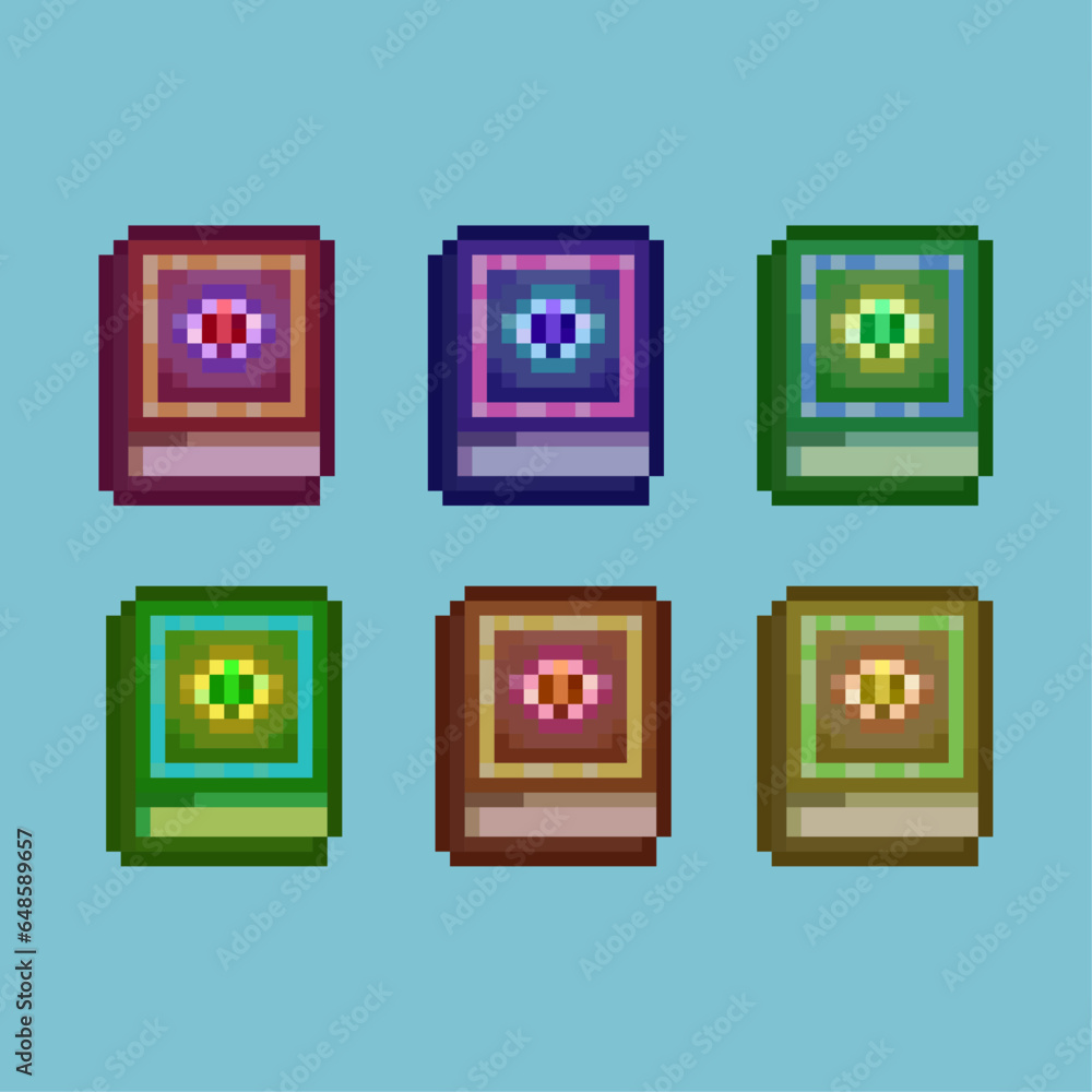 Fototapete pixel art sets of halloween magic book with variation color items asset. simple bits of magic book o