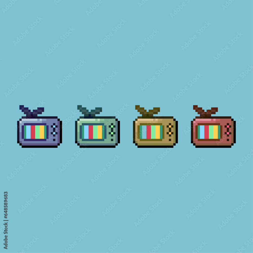 Fototapete pixel art sets of television with variation color items asset. simple bits of television technology 