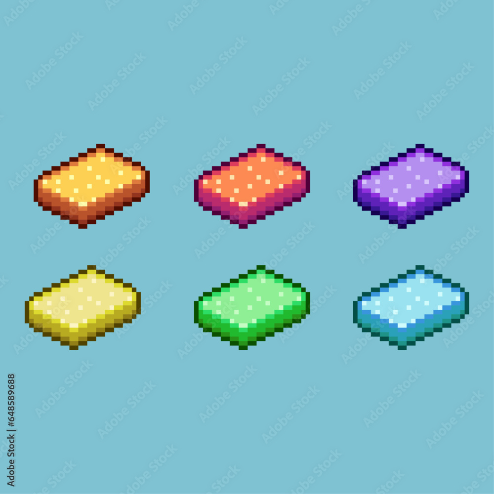 Poster pixel art sets of bread food with variation color items asset. simple bits of bread on pixelated sty