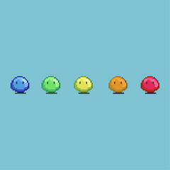 Pixel art sets of slime with variation color items asset. simple bits of round slime on pixelated style.8bits perfect for game asset or design asset element for your game design asset