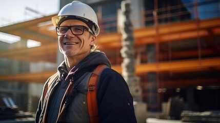 picture of an experienced man working on a building site - obrazy, fototapety, plakaty