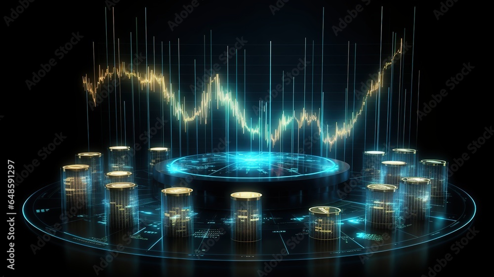 Canvas Prints A shimmering display of financial investment data on Planet Earth. Create a graph of the stock market. generative ai