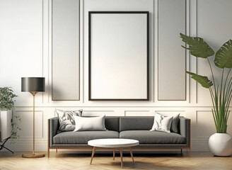 Mockup of a poster frame in a modern clean living room