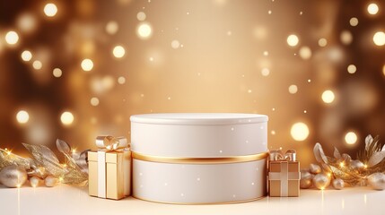 golden christmas background. christmas tree with gift boxes background. generative ai