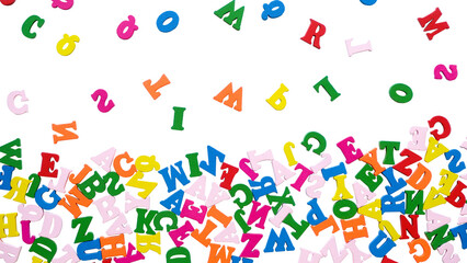 Colorful random wooden letters on a transparent background
