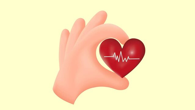 A hand with a red heart. Animation, notification.