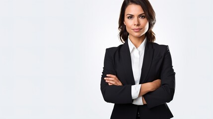 Portrait of a smiling business woman with her arms crossed on white background. generative ai