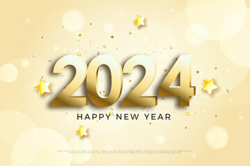 Fototapeta na wymiar decorated with very festive and shiny 2024 New Year number leaflets. 2024 number logo.