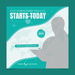 Flat hospital and healthcare consultant social media post template.