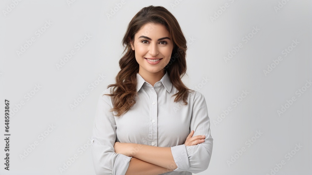 Sticker smiling modern middle aged small business owner woman on white background. generative ai