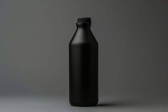3D rendered bottle made of black plastic, in isolation. Generative AI