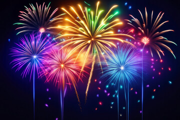 Fototapeta na wymiar Beautiful colorful fireworks that explode in sky.