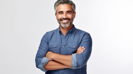 Fototapeta premium portrait of a man standing on white studio background. generative ai