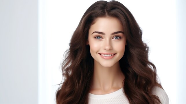 Portrait of a young woman with natural makeup and styling.Promotion of natural cosmetics.Advertisement for a beauty shop.Cosmetics for the face and body. generative ai
