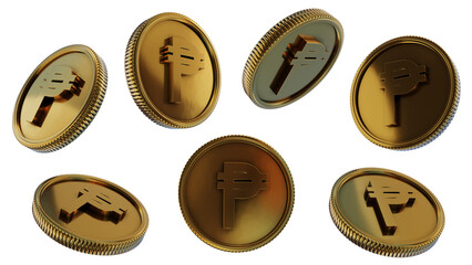 gold peso multiple angle with transparent background. currency and investment concept . 3d rendering illustration