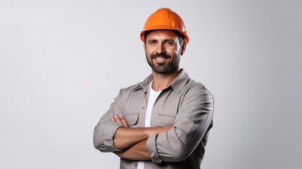 Construction worker looking to camera. isolated on white background. generative ai