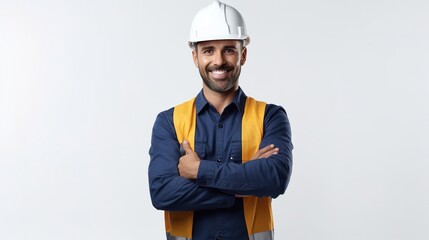 Construction worker looking to camera. isolated on white background. generative ai