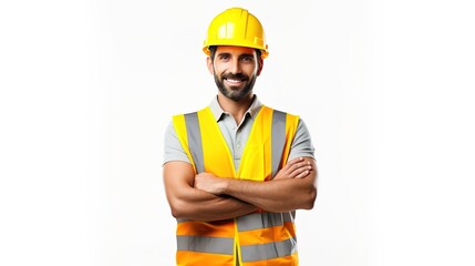 civil engineer holding a digital tablet in front of the white wall. generative ai